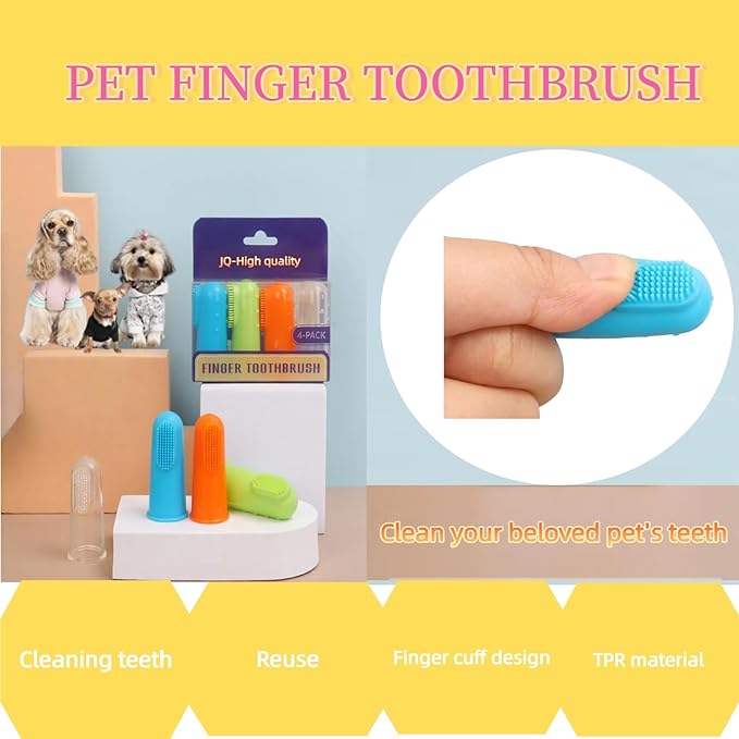 4 Pack Pet Tooth Brushing Kit – Extra Soft Finger Toothbrushes for Cats & Dogs Gentle Plaque & Tartar Removal, Freshens Breath Pain-Free Teeth Cleaning for Small to Large Pets-PurrikoPets