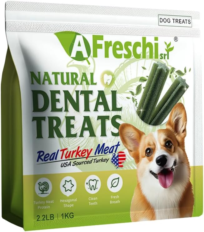 Afreschi Turkey Dental Sticks for Dogs, 2.2 lb – All Natural Dog Chews, USA-Sourced Trukey, Hypoallergenic, Long-Lasting Chew for Puppies and Adult Dogs, Grain-Free, Signature Series-PurrikoPets