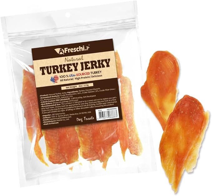 Afreschi Turkey Jerky Dog Treats – 4 oz, USA-Sourced Trukey, All-Natural, Hypoallergenic, High-Protein, Low-Fat, Healthy & Easily Digestible, Puppy & Training Snack-PurrikoPets