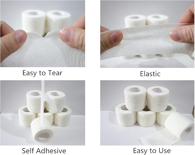6 Pack 2" x 5 Yards Self Adhesive Bandage Wrap Breathable Cohesive Vet Wrap for Pets, Elastic Self-Adherent Tape for Sports, Wrist, Ankle (White)-PurrikoPets