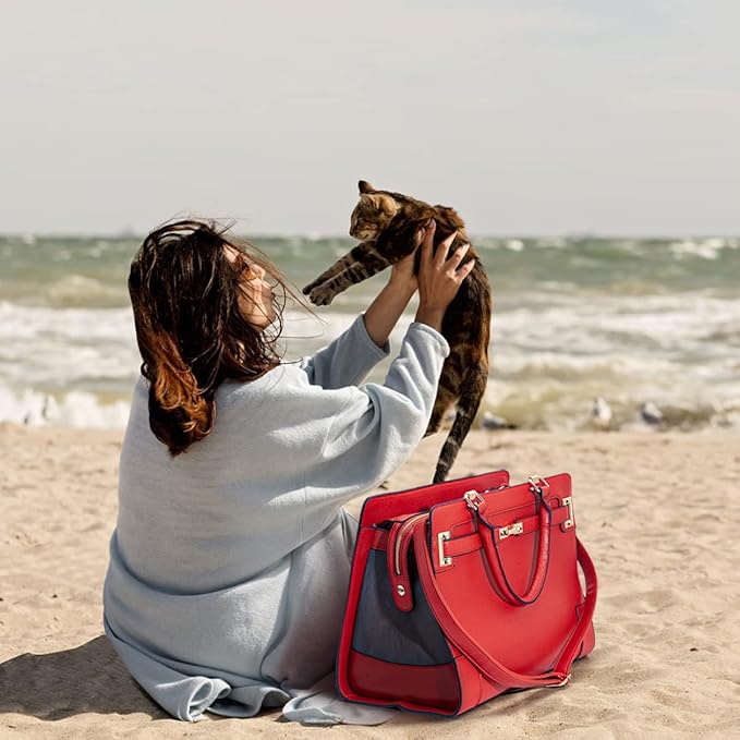 Fashion Pet Carrier Dog Cat Carrier Purse Soft-Sided Leather Handbag Pet Tote Bag for Small Dogs Puppy and Cats TSA Airline Approved (Red)-PurrikoPets