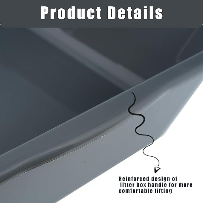 2 Pack of Extra Large Cat Litter Box (ABS Material), Low Entry Senior Litter Pen for Geriatric Kitty Big Cats, Jumbo Pet Safe Litter Boxes Tray for Indoor Pets Potty (Gray, 20" L x 15.5" W)-PurrikoPets