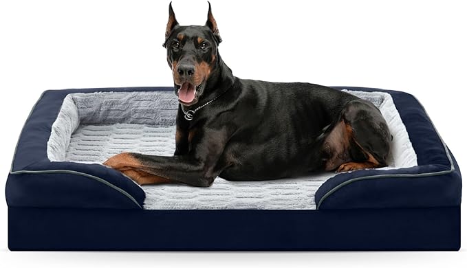 FURTIME Orthopedic Dog Bed for Extra Large Dogs - XL Plus Washable Dog Sofa Beds, Supportive Foam Pet Couch Bed with Removable Washable Cover, Waterproof Lining and Nonskid Bottom, Navy Blue-PurrikoPets