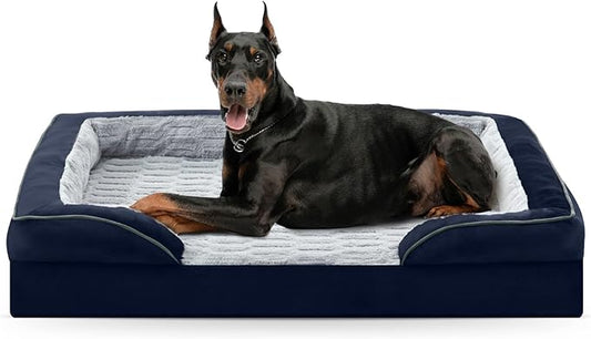 FURTIME Orthopedic Dog Bed for Extra Large Dogs - XL Plus Washable Dog Sofa Beds, Supportive Foam Pet Couch Bed with Removable Washable Cover, Waterproof Lining and Nonskid Bottom, Navy Blue-PurrikoPets
