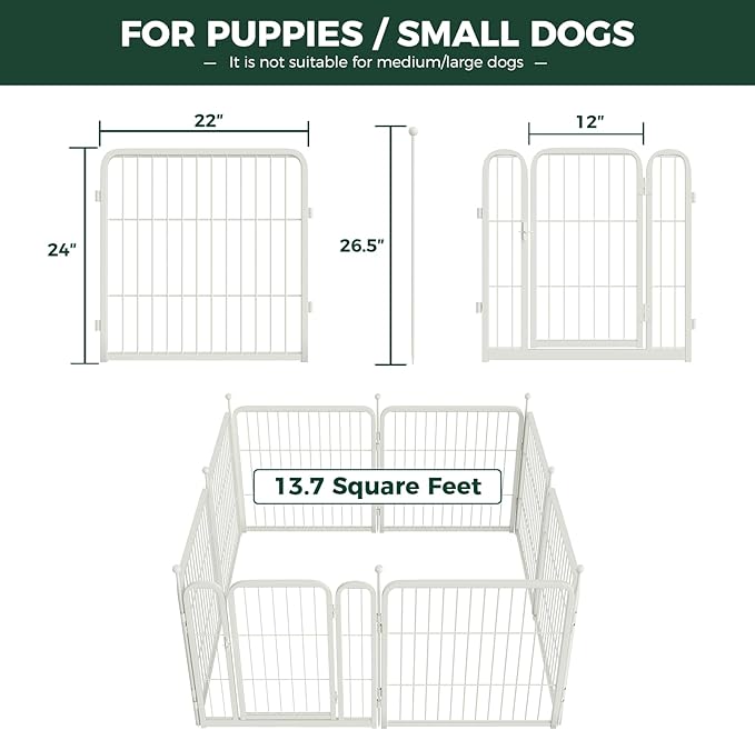 FXW Rollick Unleashed Dog Playpen for Indoor, Yard, RV Camping, 24 inch 8 Panels for Small and Puppy Dogs, White│Patented-PurrikoPets