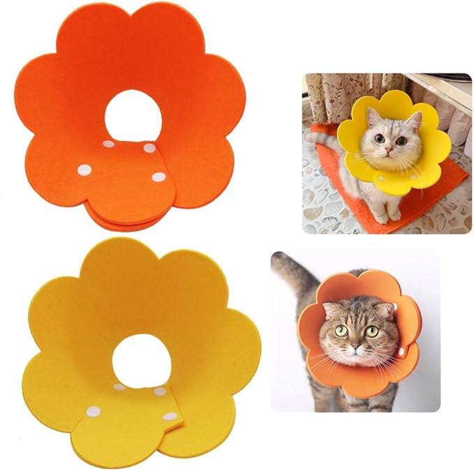 Adjustable Recovery Collar - Cute Flower Neck Cones After Surgery, Set of 2 E Collars for Kitten and Cats S Size (2 pcs)-PurrikoPets