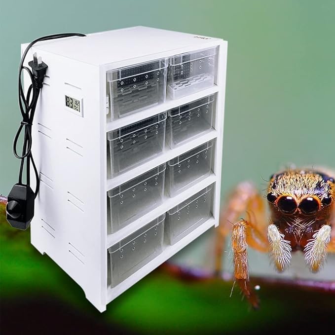 8-Grid Acrylic Pet Breeding Box,Large Reptile Enclosure with Hygrometer&Heating Pad,Lizard Spider Snake Tortoise Cage Pet Snake Terrarium Tank Multipurpose Multipurpose Feeding Box,White.-PurrikoPets