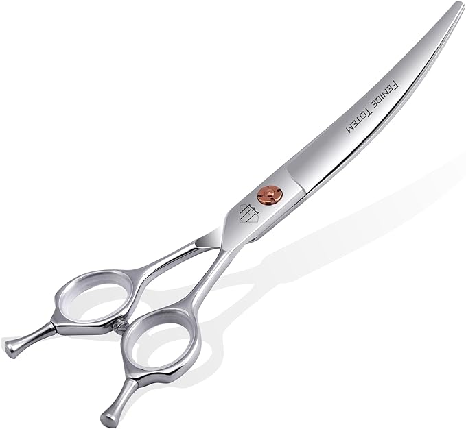 Dog Grooming Scissors: 7.0 inch Curved Pet Shears Made Of Japanese 440C Advanced Stainless Steel Professional Grooming Scissors for Dogs Cats and Other Pets-PurrikoPets