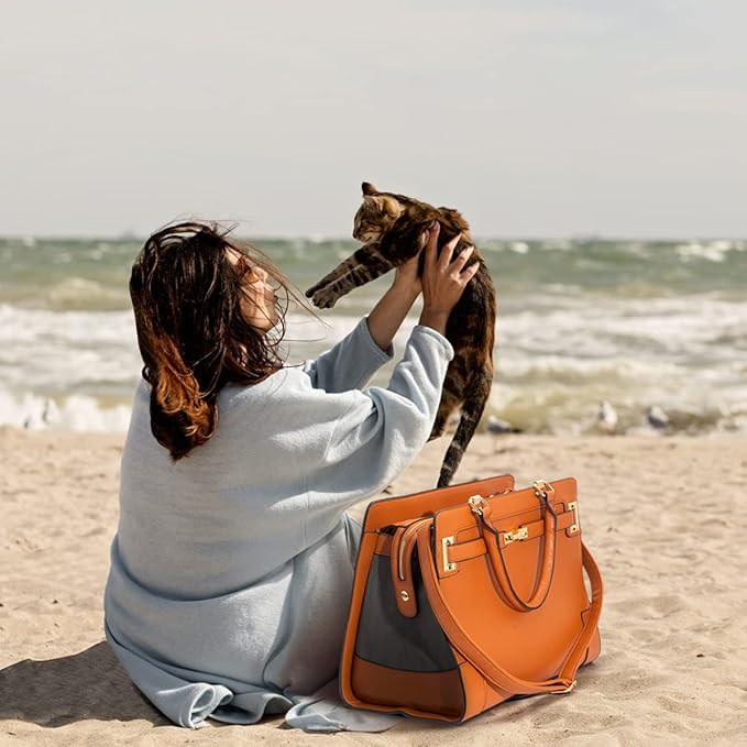Fashion Pet Carrier Dog Cat Carrier Purse Soft-Sided Leather Handbag Pet Tote Bag for Small Dogs Puppy and Cats TSA Airline Approved (Brown)-PurrikoPets