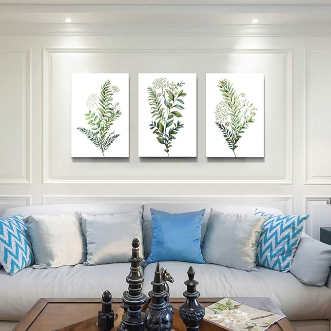 3 Pieces Framed Wall Art for Living Room Bathroom Wall Decorations Kitchen Wall decor Canvas Print decor modern Simple Bedroom Home Decoration Green leaves Poster wall paintings-PurrikoPets