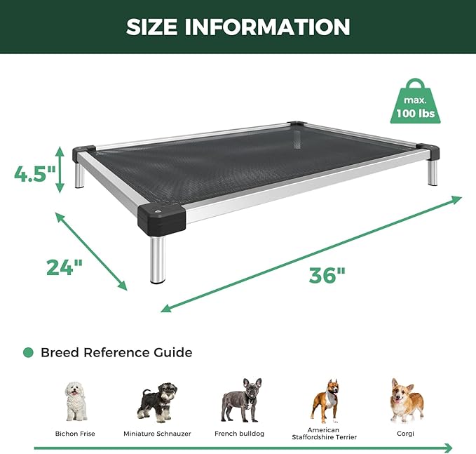 FXW TitanNest Chew-Proof Elevated Dog Bed, Raised Cot for Indoor/Outdoor/Camping Use, Durable & Waterproof Cooling Pet Bed for Small Dogs, 36.0" L x 24.0" W x 4.5" H, Black-PurrikoPets