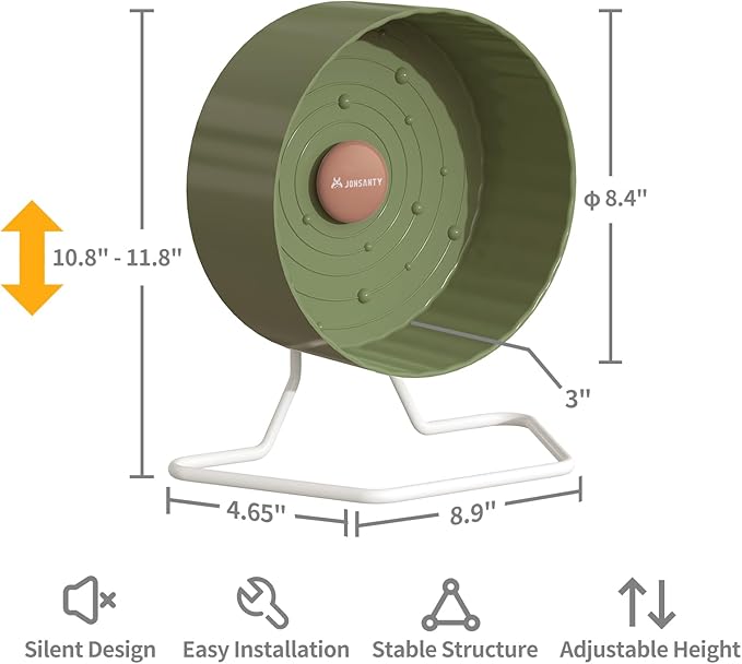 8.4" Silent Hamster Wheel, Non-Slip Track, Exercise, Release Stress, Relieve Anxiety, Adjustable Height Stand, for Syrian Dwarf Hamster, Gerbil, Mice, Other Small Medium Sized Pets, Green-PurrikoPets