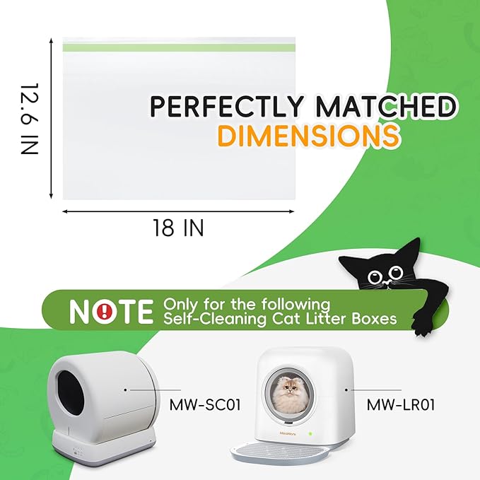 60 Pack Cat Litter Box Liners for Meo Want SC01, MW-SC02, MW-LR01,1.5 Mil Thick Drawstring Heavy Duty Leak-proof Disposable Smart Self-Cleaning Litter Box Robot Waste Drawer Trash Bags 18" x 12.6"-PurrikoPets