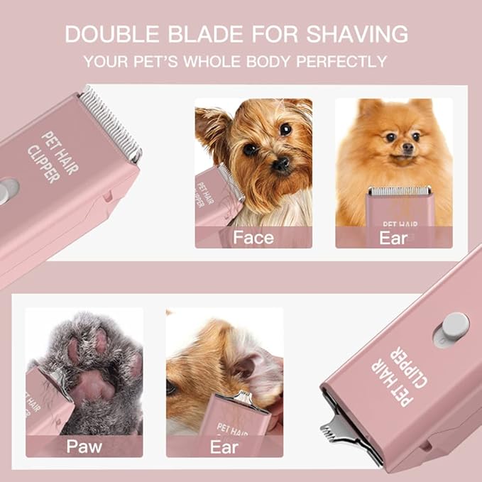 Feet Hair Trimmer, Dog Clippers,Quiet Washable USB Rechargeable Cordless Dog Grooming Kit,Electric Pets Hair Trimmers Shaver Shears for Dogs and Cats Pink-PurrikoPets