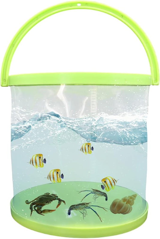 Foldable Small Aquarium, Portable Fish Tank, Fish Transport Container, Plasitc Fish Bowl, Beginner Tank, Great Concept for Catching and Release Critters, Beach, Pool and Lake (Green, Large)-PurrikoPets