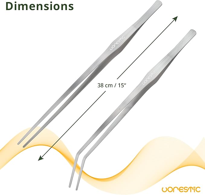 2 Pcs 15 Inch Tweezers, Heavy Duty Reptile Feeding Tongs, Aquarium Tongs, Reptile Tweezers Feeding, Reptile Tongs, Straight and Curved Long Tweezers for Aquarium and Terrarium-PurrikoPets