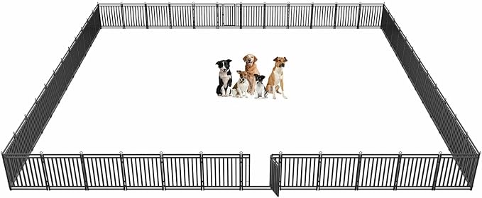 Dog Fence Outdoor Indoor, 32" Inch Height 48 Panels Dog Playpen for Large/Medium/Small Dogs Metal Dog Pen for Yard Camping and RV | Black-Silver-PurrikoPets