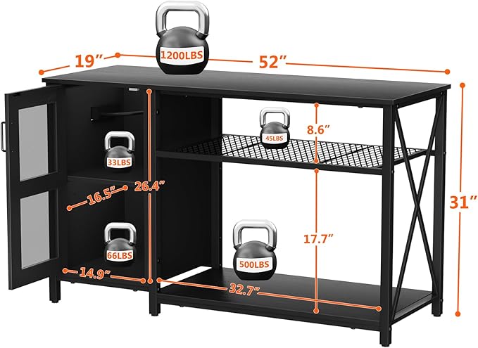 55-75 Gallon Fish Tank Stand , Aquarium Stand with Cabinet & Power Outlets for Fish Tank Accessories Storage, Heavy Duty Metal Terrarium Stand, 52" L*19" W Tabletop, 1200LBS Capacity, Black-PurrikoPets