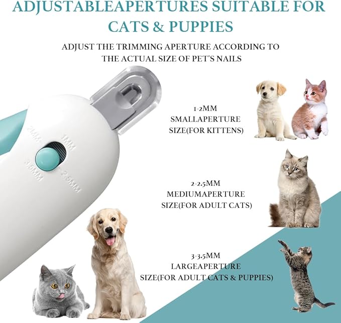 Adjustable Aperture Pet Blue Nail Clippers, Cat and Puppy Nail Trimmer with Grinding Nail File, Recommended by Pet Groomers, Safe to Avoid Over-Trimming, Professional Pet Nail Clippers for Beginners-PurrikoPets
