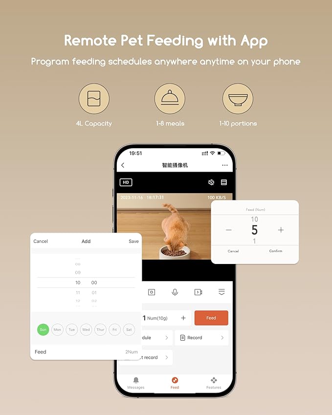 faroro Automatic Cat Feeder with Camera, 3MP HD Video & Night Vision, 5G/2.4G WiFi Smart Pet Feeder with APP Control, 2-Way Audio, Motion Alerts, Low Food Sensor, Timed Cat Feeder for Cats & Dogs, 4L-PurrikoPets