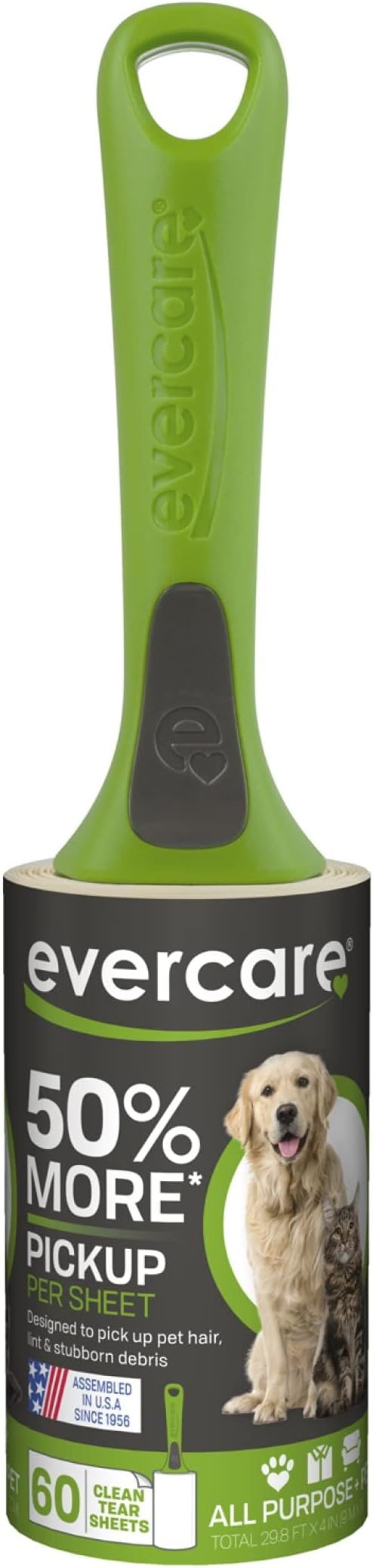 Evercare Giant Extreme Stick Lint Roller Brushes with 60 Easy-Peel Sheets, Pack of 5 Refillable Lint Rollers for Hair and Debris (300 Sheets Total)-PurrikoPets