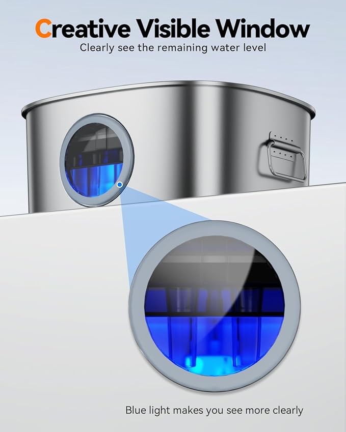 Dog Water Fountain Stainless Steel, 11L/2.8Gal Large Pet Fountain for Large Dogs Inside, Dog Fountain Water Bowl Dispenser with Visible Window & LED, Ultra Quiet for Multi-Pet (Filters)-PurrikoPets