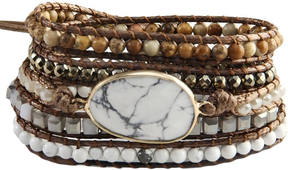 ZOSOJONA Women Wrap Bracelet Boho Natural Jasper Crystal Stone Beads Strand Bracelets