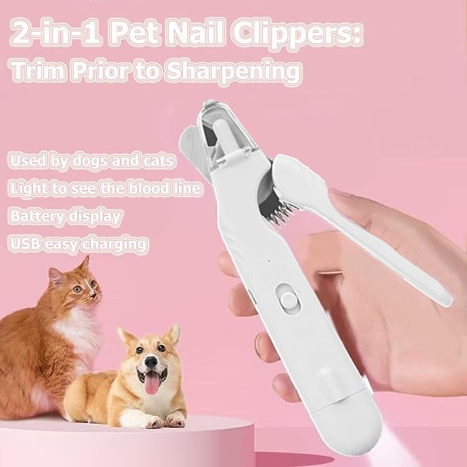 2 In 1 Pet Nail Clipper and Grinder, Professional Electric Rechargeable Pet Nail Fast Trimmer, Painless, Claw Care Grooming, Smoothing, Silent - Shockproof, For Small, Large Dogs & Cats, upgraded-PurrikoPets