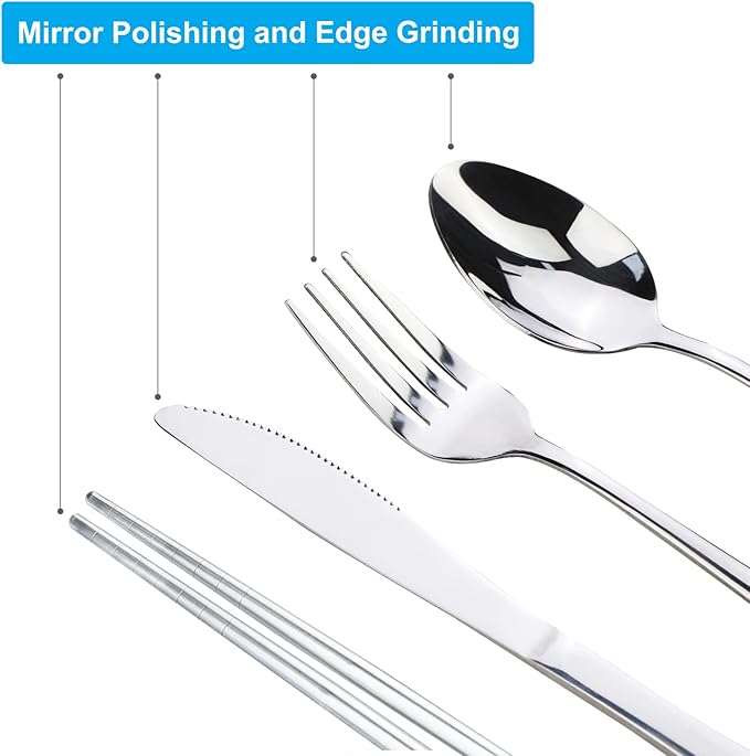 10PCS Portable Silverware Set with Case, Lengnoyp Travel Camping Utensils Set, Premium Stainless Steel Travel Cutlery Set, Reusable Safe Flatware Sets for Lunch Box/Workplace/Students, Silver-PurrikoPets