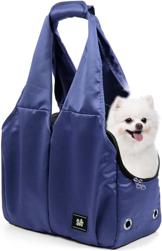 Dog Purse Carrier for Small Dogs, Cats, and Puppies – Soft-Sided Travel Pet Tote Bag with 4 Large Pockets, Foldable, Lightweight, Fits Pets up to 15 lbs, for Travel, Outings (Dark Blue)-PurrikoPets