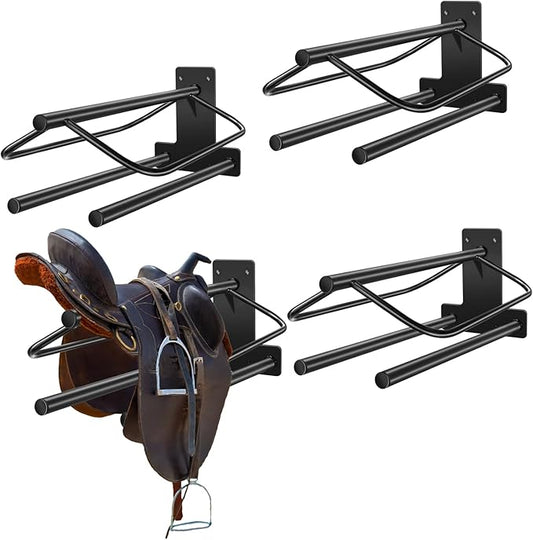 4 Sets Wall Mounted Saddle Rack With Double Pad Bar - Heavy Duty Stand for English and Western Saddles - 23.8x12.6x7.5 Inches-PurrikoPets