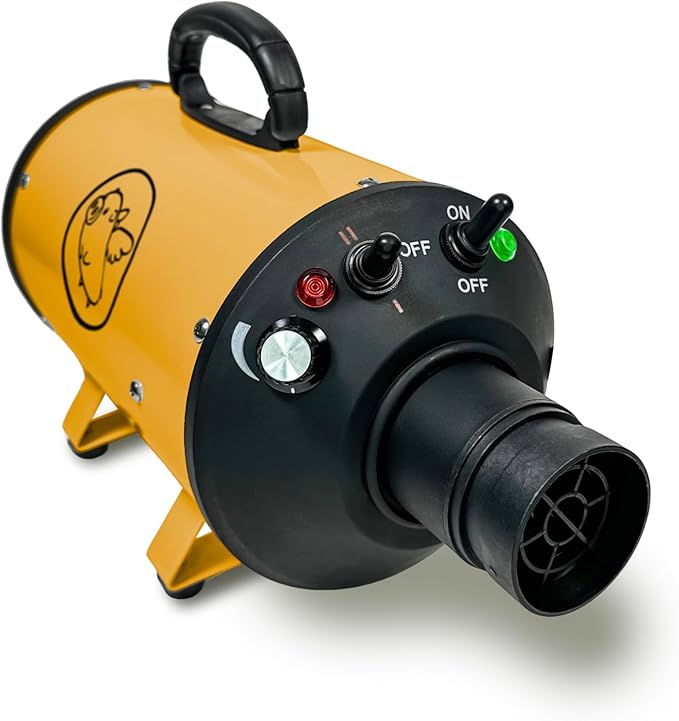 Flying Pig High Velocity Dog Pet Grooming Dryer w/Heater (Flying One, Yellow w/Black Logo)-PurrikoPets