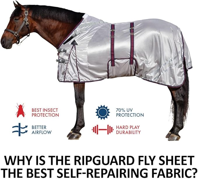 Dura-Tech RipGuard Adjusta-Fit Horse Fly Sheets | Self-Repairing Durability | Enhanced UV & Insect Protection | Ideal for All Horse Breeds-PurrikoPets