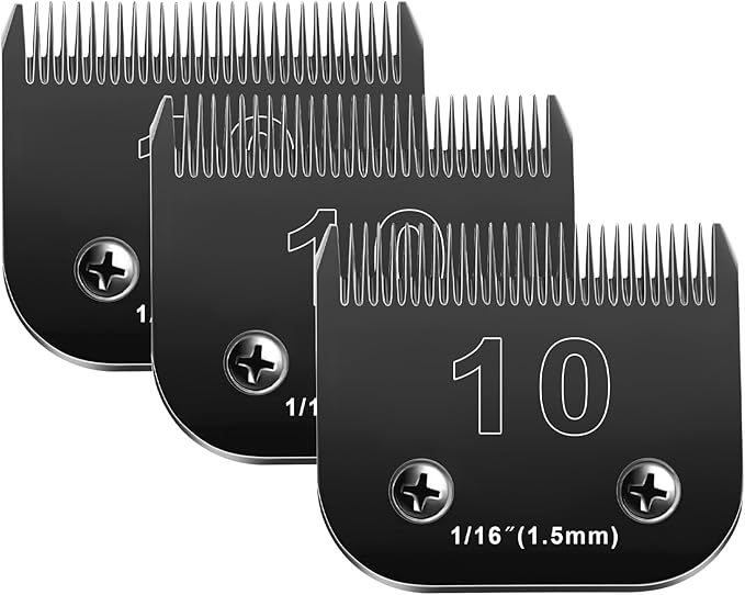 10 Blades Dog Grooming Blades Compatible with Andis/Oster A5/Wahl KM-10 Series Dog Clippers,Detachable Clipper Replacement Blade,Black,Size 10 Blade 1/16" (10#/3PCS)-PurrikoPets