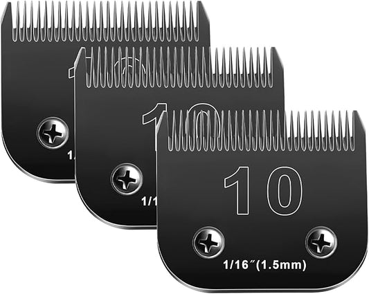 10 Blades Dog Grooming Blades Compatible with Andis/Oster A5/Wahl KM-10 Series Dog Clippers,Detachable Clipper Replacement Blade,Black,Size 10 Blade 1/16" (10#/3PCS)-PurrikoPets