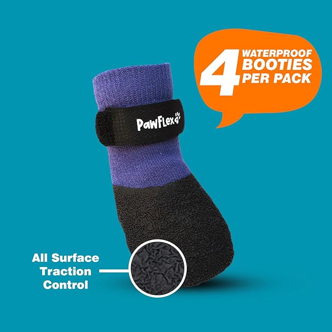 Double Dipped Thick Textured Waterproof Cotton Dog Socks | PawFlex Comfy Pawz Soft Indoor/Outdoor Pet Booties | Non-Slip Silicone Grip at Inner Wrist for No Twisting or Sliding Off| Adjustable Strap-PurrikoPets