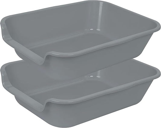 2 Pack of Extra Large Cat Litter Box (ABS Material), Low Entry Senior Litter Pen for Geriatric Kitty Big Cats, Jumbo Pet Safe Litter Boxes Tray for Indoor Pets Potty (Gray, 20" L x 15.5" W)-PurrikoPets