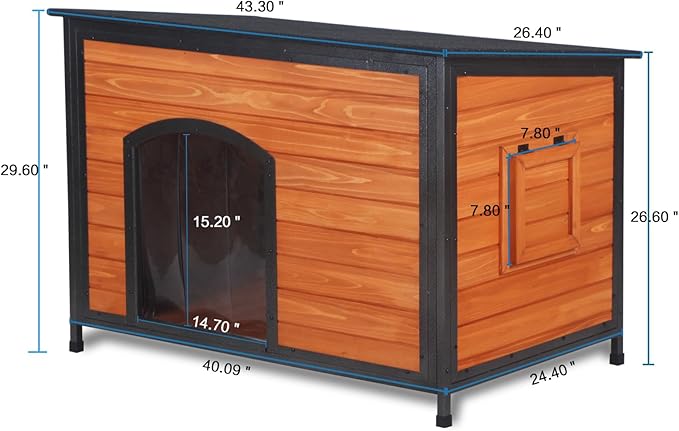 Dog House Outdoor Weatherproof 43.3" L Chew Proof Dog Kennel for Small Medium Large Dogs with Strong Metal Chew Proof Frame Raised Design-PurrikoPets