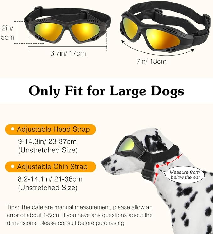 Dog Goggles Large Breed, UV Protection Dog Sunglasses with Sponge Pad and Adjustable Strap, Windproof Dustproof Anti-Fog Eye Protection Glasses for Outdoor Driving Riding, Black-PurrikoPets