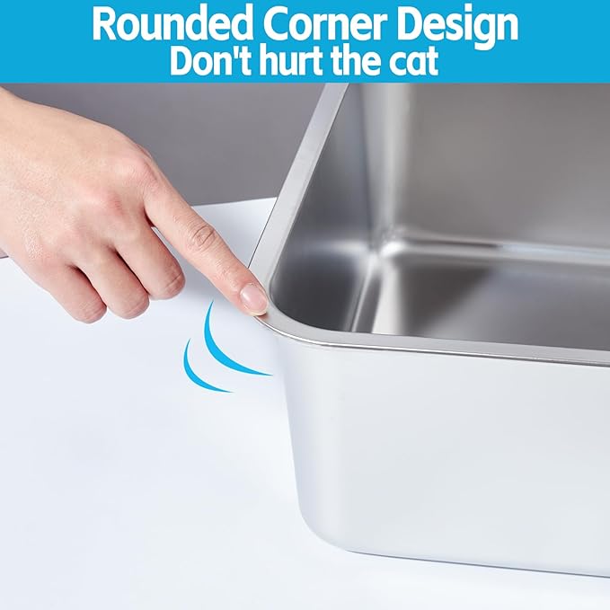 2 Pack Stainless Steel Litter Box-XXL Metal Litter Box for Big Cats 8IN Deep, Cat LitterBox-Pet Toilet Easy to Clean,High Sided Cat Litters Boxes Adult Cats,Non Stick, No Smell-PurrikoPets