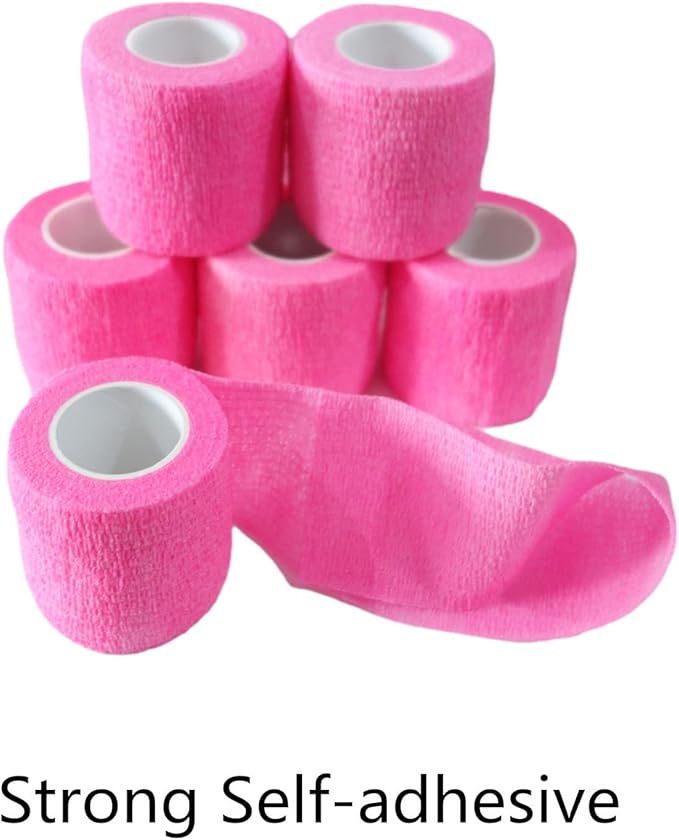 6 Pack 2" x 5 Yards Self Adhesive Bandage Wrap Breathable Cohesive Vet Wrap for Pets, Elastic Self-Adherent Tape for Sports, Wrist, Ankle (Pink)-PurrikoPets