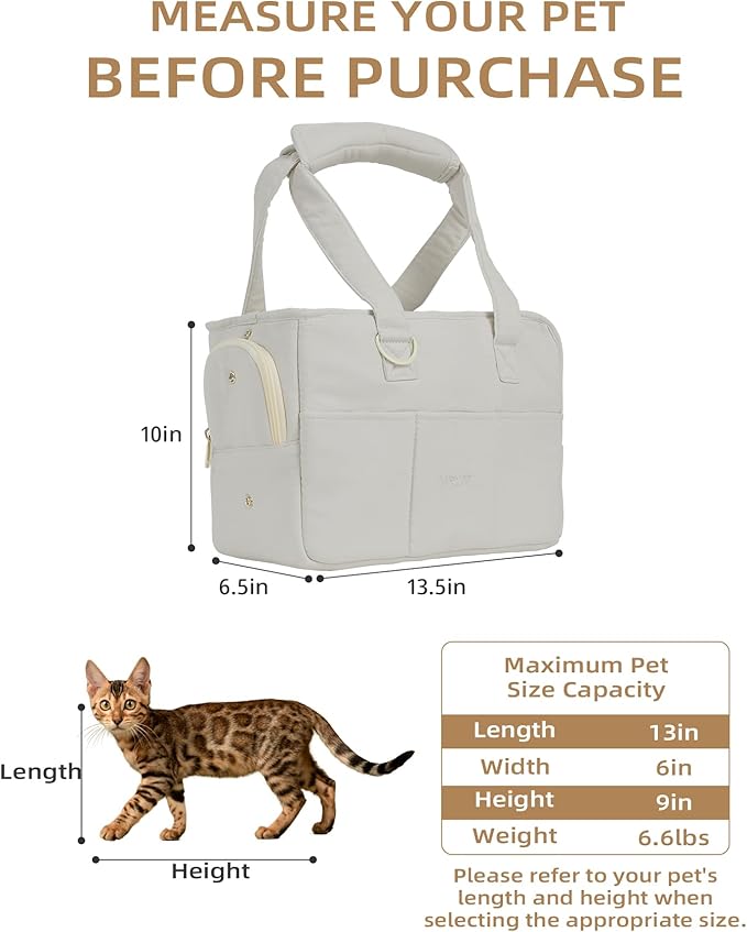 Dog Purse Carrier for Small Dogs Rabbit cat with Large Pockets, Cotton Bag, Dog Carrier Soft Sided, Collapsible Travel Puppy Carrier (Grey, 13.6" L x 6.5" W x 10" H)-PurrikoPets