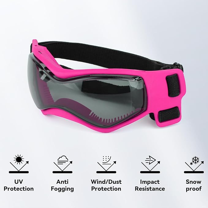 Dog Goggles Dog Sunglasses for Medium Breed UV Protection Windproof with Adjustable Head Straps Chin Straps for Ride Car/Hiking Travel/On Beach-Pink-PurrikoPets
