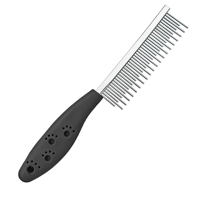 Dog or Cat Comb Grooming with Short and Long Teeth Dematting Knots Tangles Remover Combs Detangler Tool Suitable for Dogs Cats Poodle HorseStainless Steel Pin (Black)-PurrikoPets