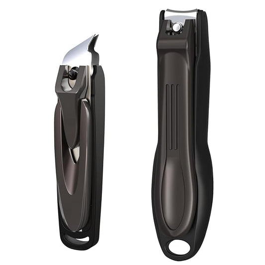 GLAMFIELDS Nail Clipper with Catcher, Large Fingernail Toenail Clipper,Slanted Edge Nail Clippers Leather Case Packed Good Gift for Men and Women 2PACK Large/Small-PurrikoPets