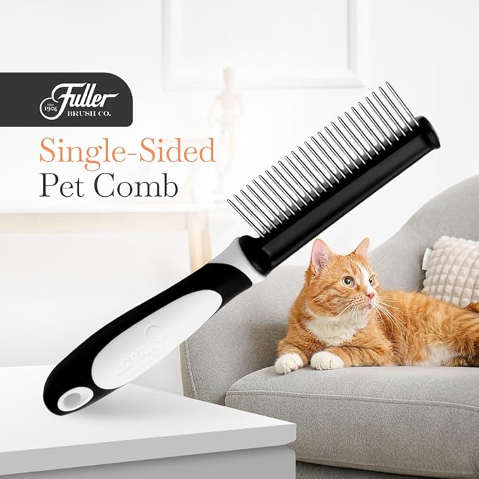 Fuller Brush Single-Sided Pet Comb - 25 Rust-Resistant Stainless Steel Pins - Ergonomic Rubberized Easy Grip Handle - Remove Tangles, Mats & Reduce Loose Hair - Tool for Grooming Dogs & Cats-PurrikoPets