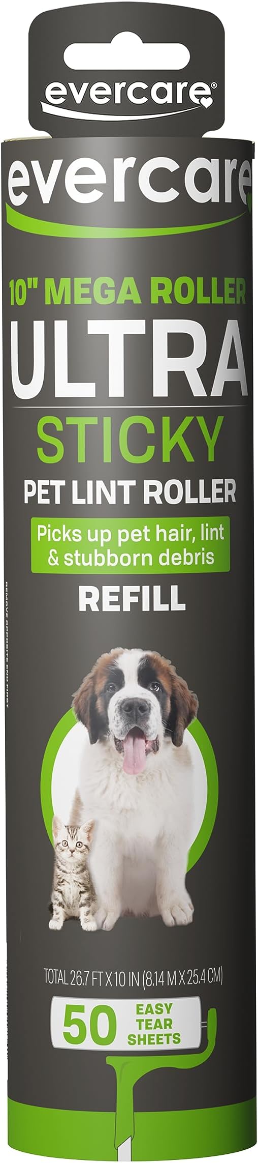 Evercare 10” Mega All-Purpose Pet Hair Lint Roller Refill, 50 Sheets – Sticky Roller for Pet Hair, Cat & Dog Hair Remover, Lint Remover, Pet Hair Remover for Furniture, Clothing & Cars-PurrikoPets