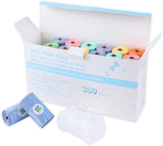 ECO-CLEAN 360 Count Dog Poop Bags with Dispenser, Leak-Proof, Unscented, 0.2 Ltr Capacity, Indoor/Outdoor Use-PurrikoPets