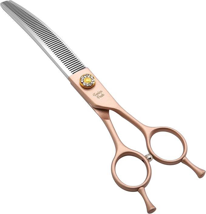 Fenice Peak Professional Curved Thinner Dog Grooming Scissors 7.0'' Rose Gold Thinning Shears Extremely Sharp Blades 440C Stainless Steel Thinning Shears Durable Smooth Fine Cut for Dogs and Cats.-PurrikoPets