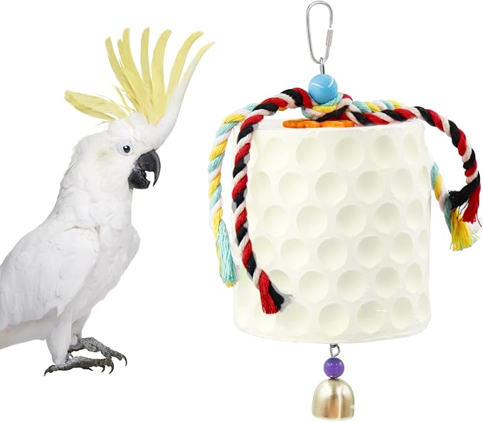 Extra Large Bird Chewing Toy, Parrot Beak Grinding Calcium Stone with Bells, Bird Cage Accessories, Cage Toys for Cockatiel Parakeet Parrot Budgies Rat Hamster Chinchilla Rabbit Bunny African Grey-PurrikoPets